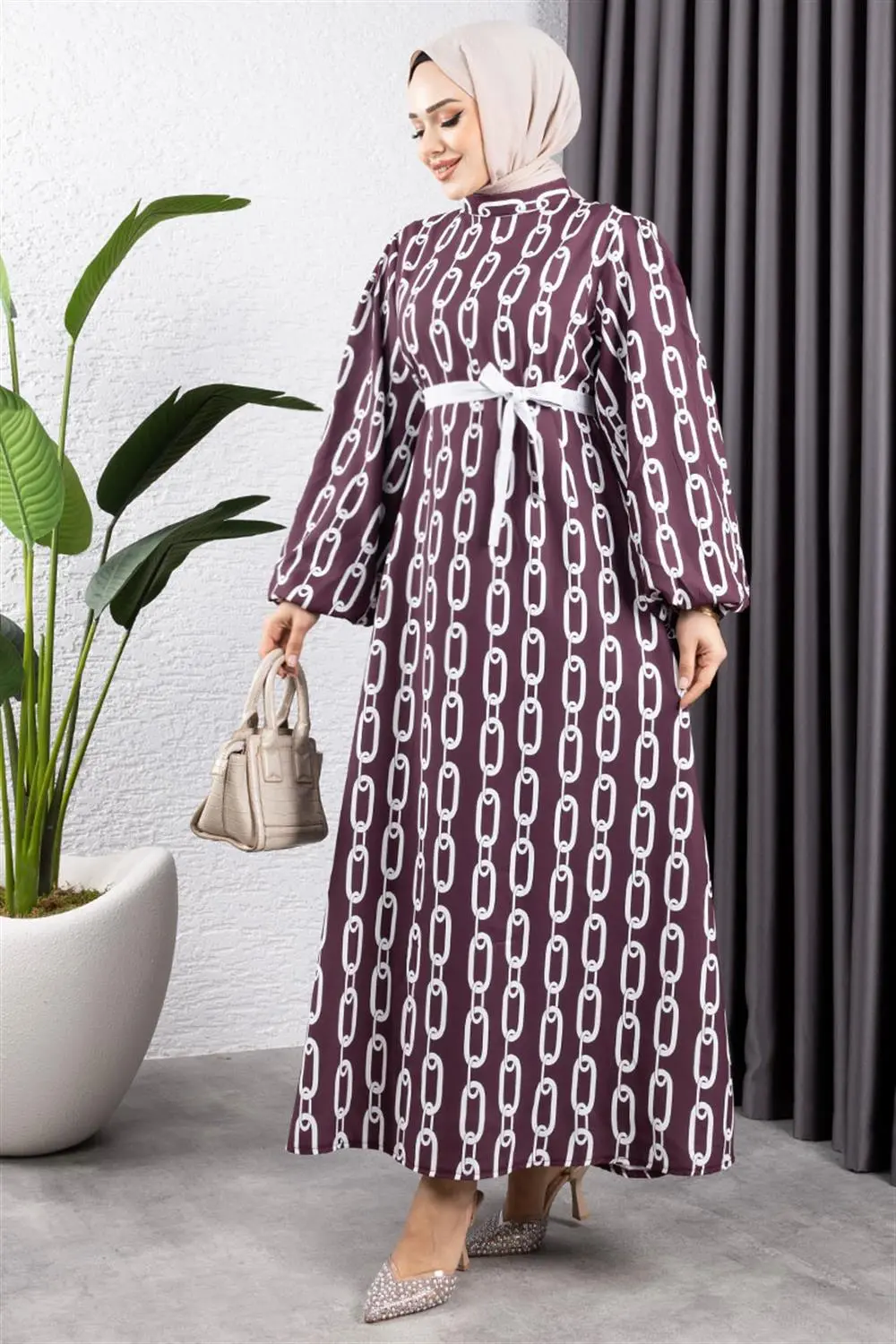 Chain Patterned Hijab Dress-detail
