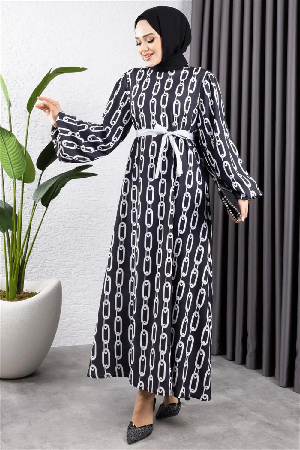 Chain Patterned Hijab Dress-detail