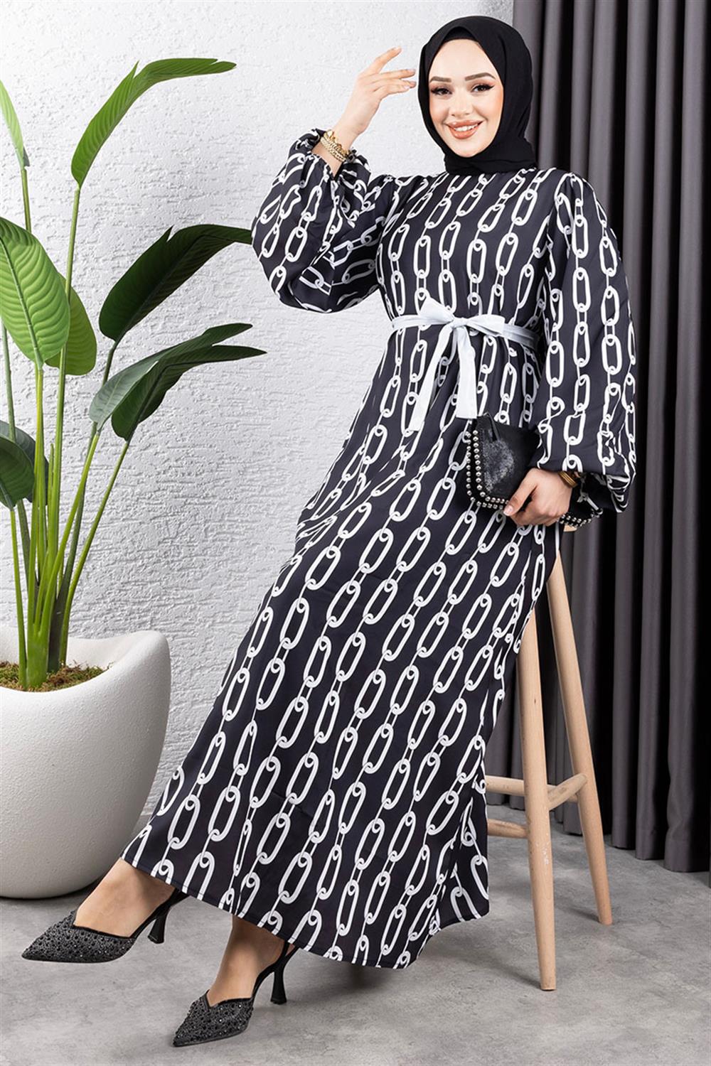 Chain Patterned Hijab Dress