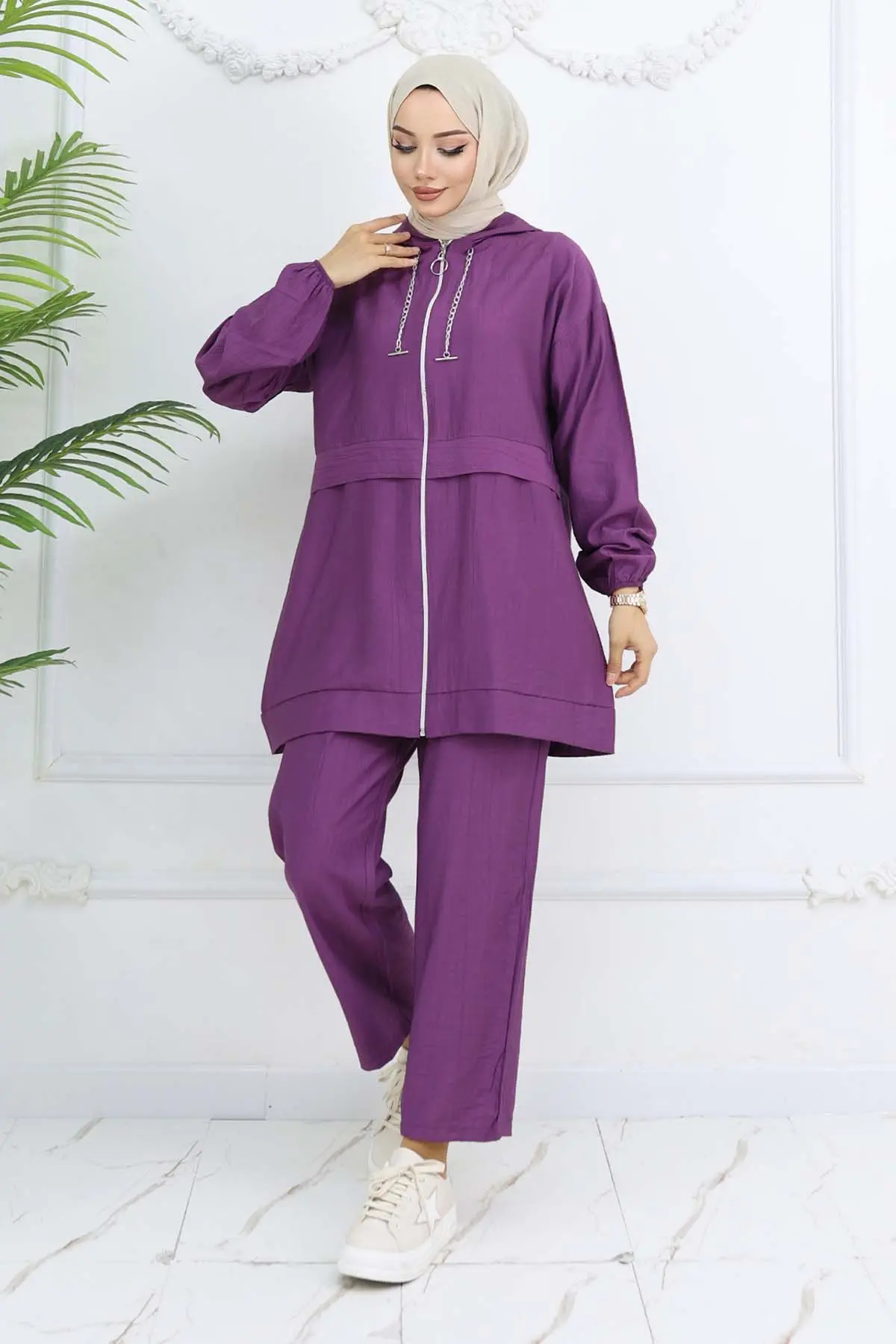 Zincir Detaylı Tesettür Takım Mor 4760-detail