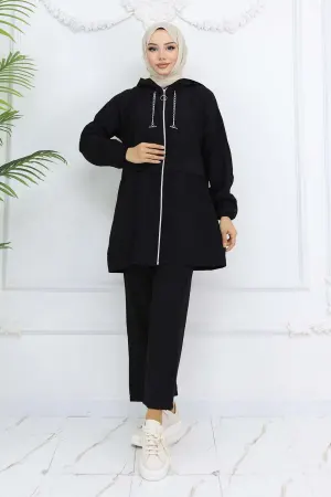 Zincir Detaylı Tesettür Takım Siyah 4760