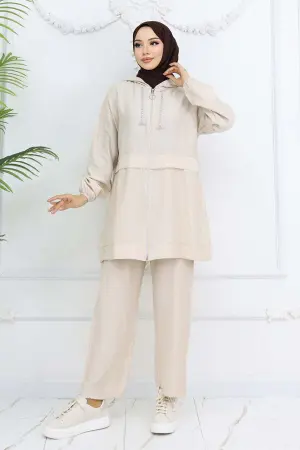 Zincir Detaylı Tesettür Takım Taş Rengi 4760