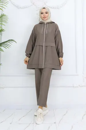 Zincir Detaylı Tesettür Takım Vizon 4760