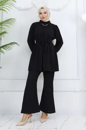 Zincir Detaylı Tesettür Takım Siyah 4767
