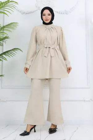 Zincir Detaylı Tesettür Takım Taş Rengi 4767