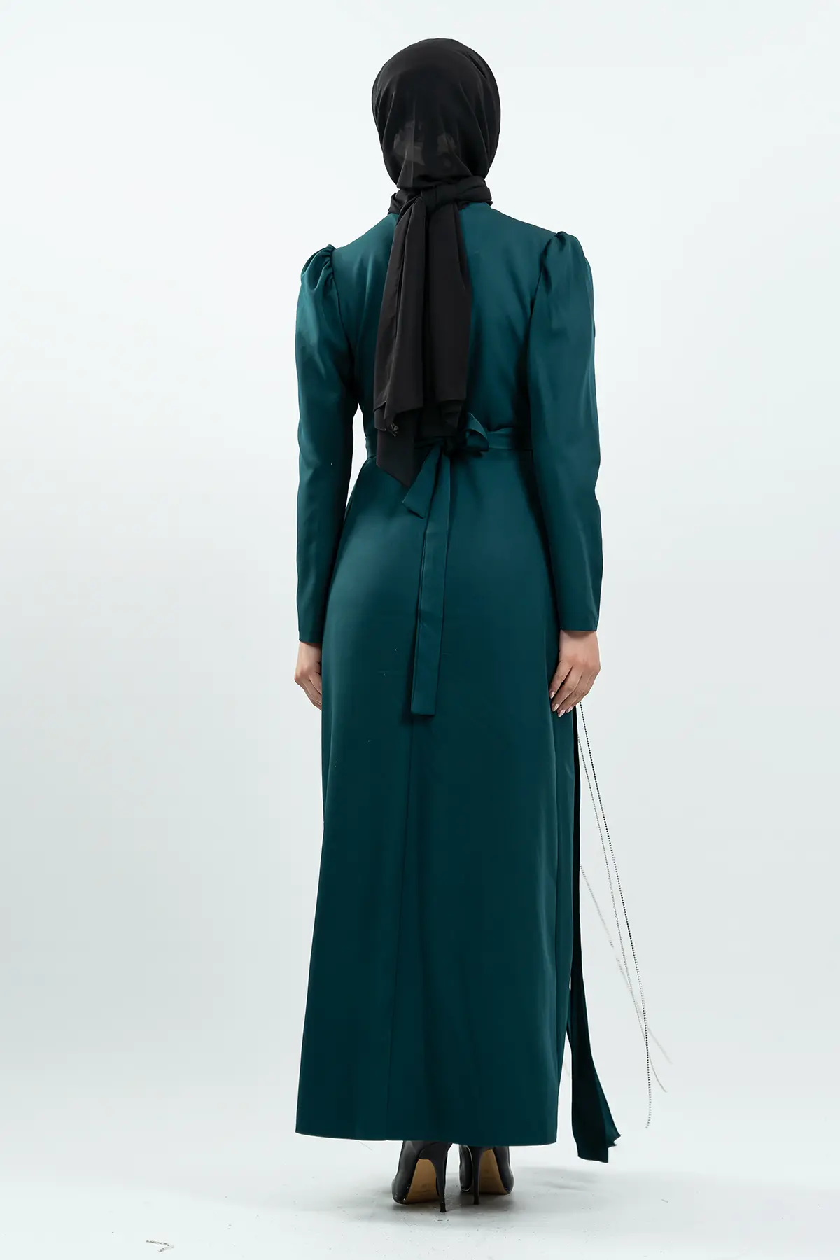 Emerald Green Stone Detailed Evening Dress-detail